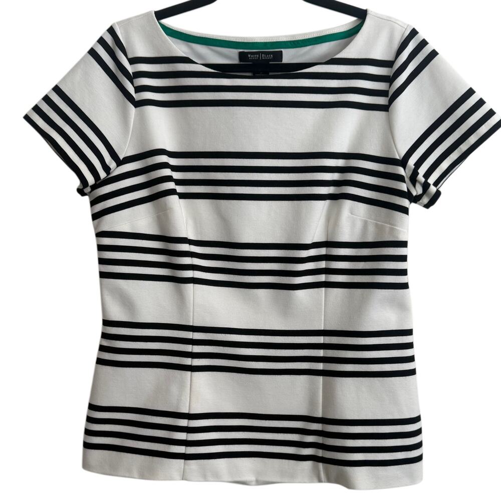 WHITE HOUSE BLACK MARKET BLACK & WHITE STRIPED TOP SIZE 14